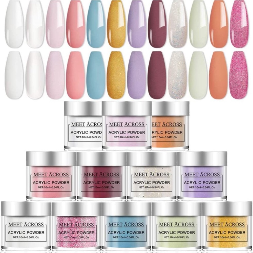 MEET ACROSS 12 Colors Acrylic Nail System Colorful Set